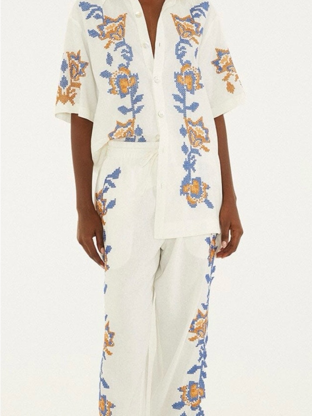 NWT Farm Rio Mica hand Embroidered top & pant  2 Piece set. Sz Lg